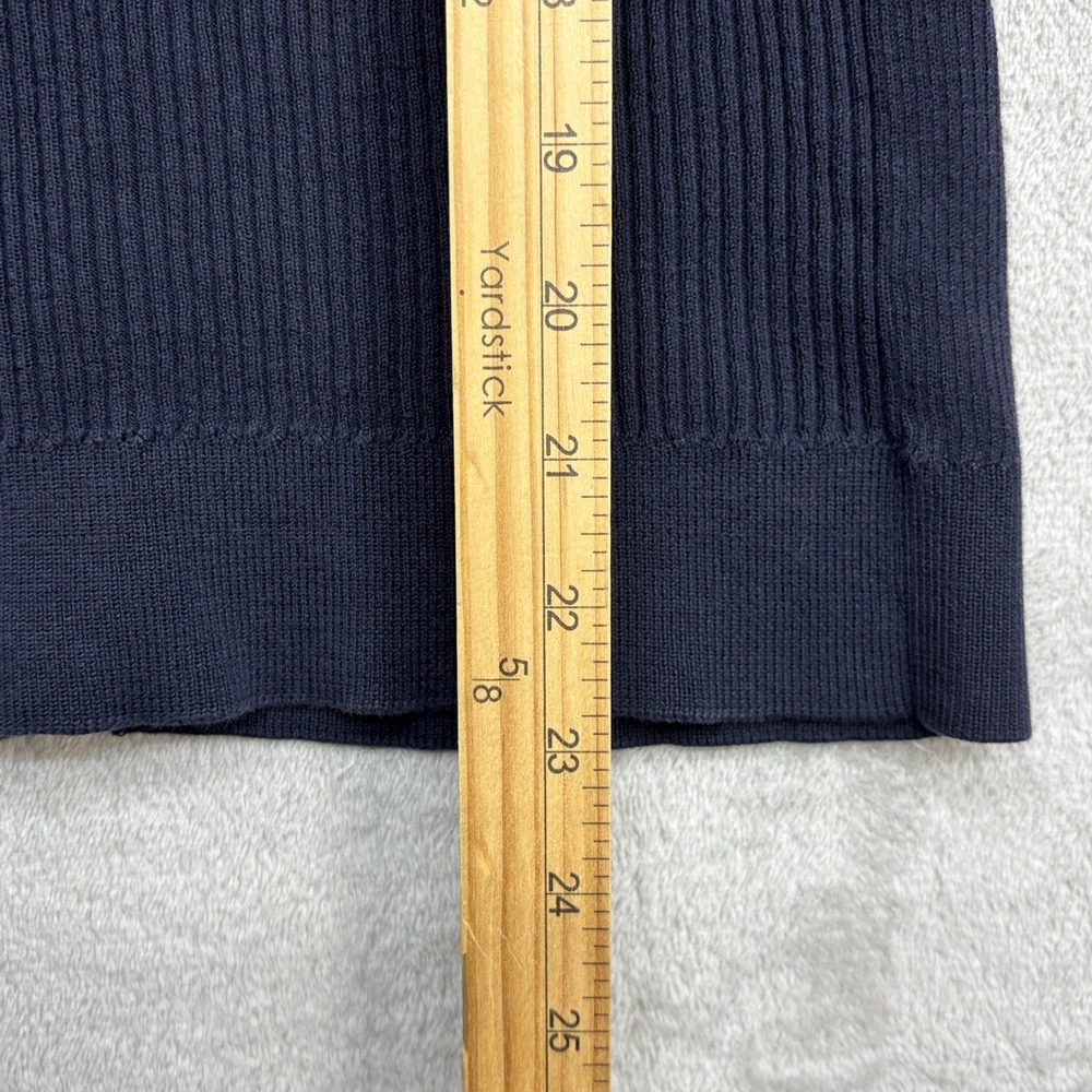 Tory Burch Cardigan Women's M Navy Ribbed Knit Gold Logo Button V-Neck Old Money - Picture 8 of 9